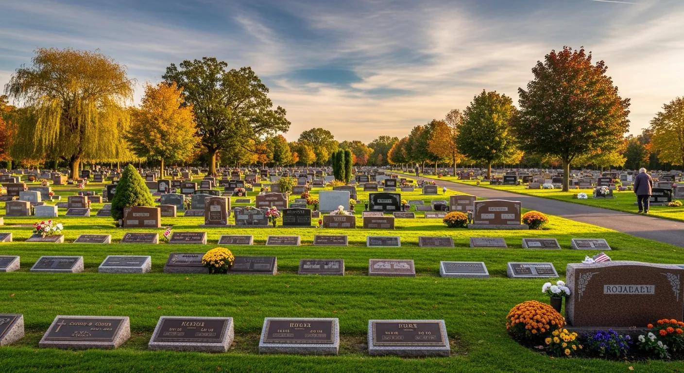 A peaceful cemetery showing affordable, dignified grave markers