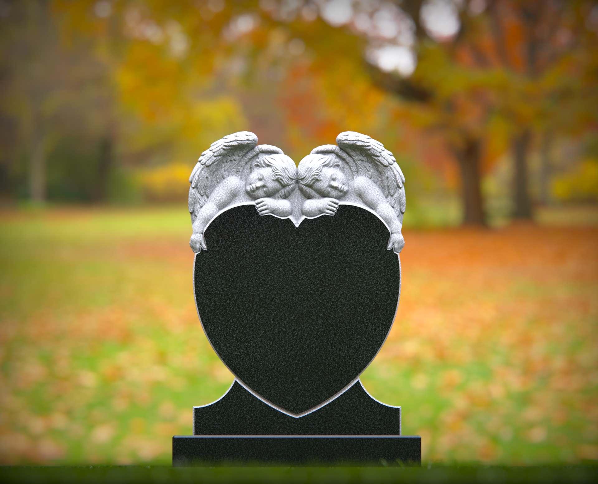 1863-111-1.jpg Twin Angel Heart Shape Granite Headstone - Image 1