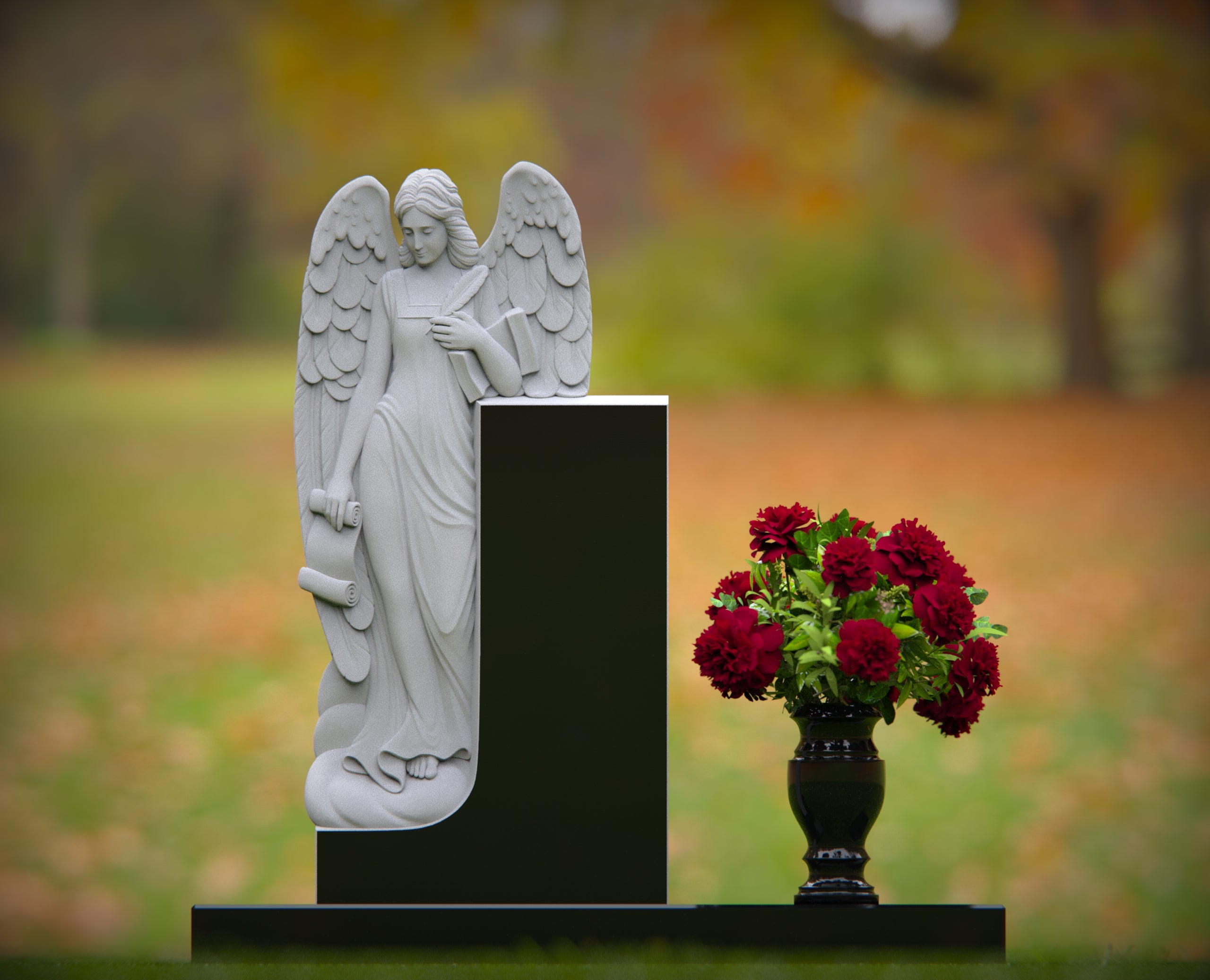 1909-111-8.jpg Standing Angel Shape Granite Headstone - Image 1